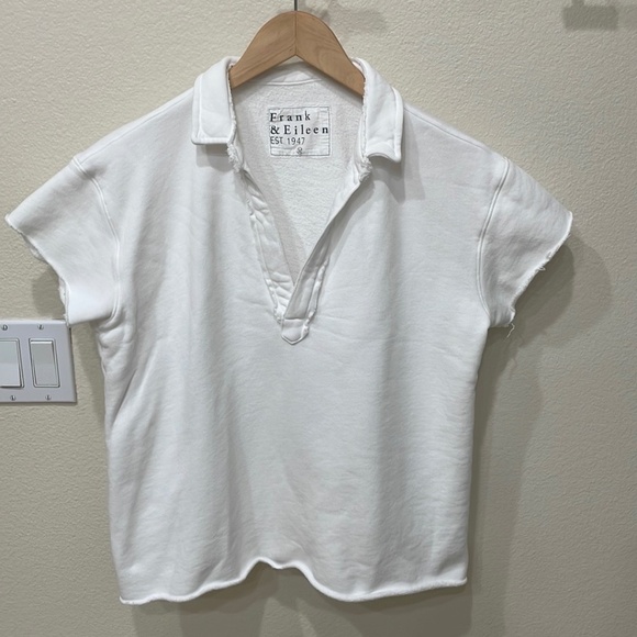 Frank & Eileen White Raw Edge Short Sleeve Polo Shirt—GREAT!! Excl. Condition—M - Picture 1 of 8